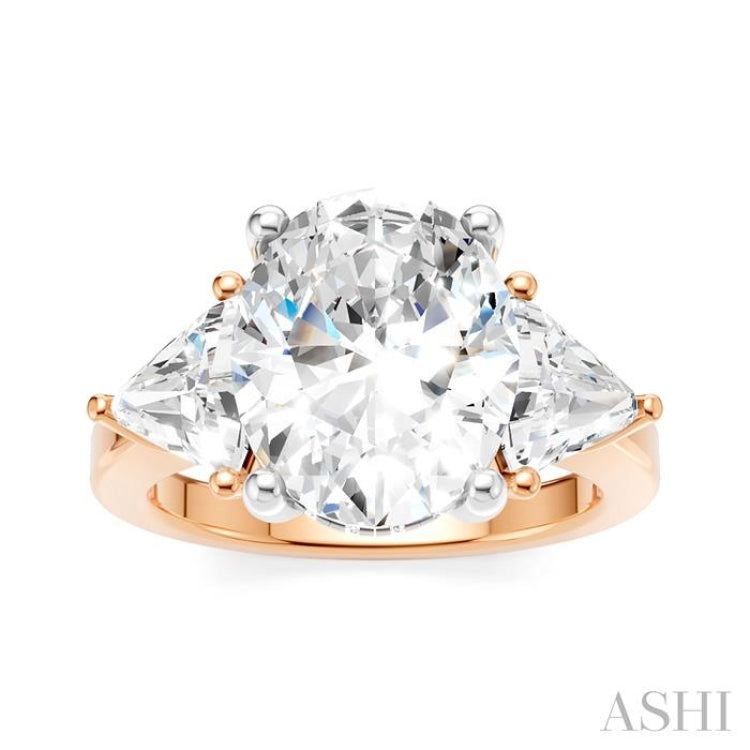 1 Ctw Oval Shape Trillion Cut & Round Cut Diamond Semi-Mount Engagement Ring in 14K Rose and White Gold