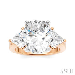 1 Ctw Oval Shape Trillion Cut & Round Cut Diamond Semi-Mount Engagement Ring in 14K Rose and White Gold