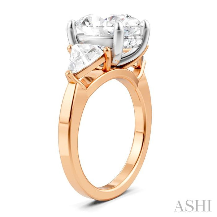1 Ctw Oval Shape Trillion Cut & Round Cut Diamond Semi-Mount Engagement Ring in 14K Rose and White Gold