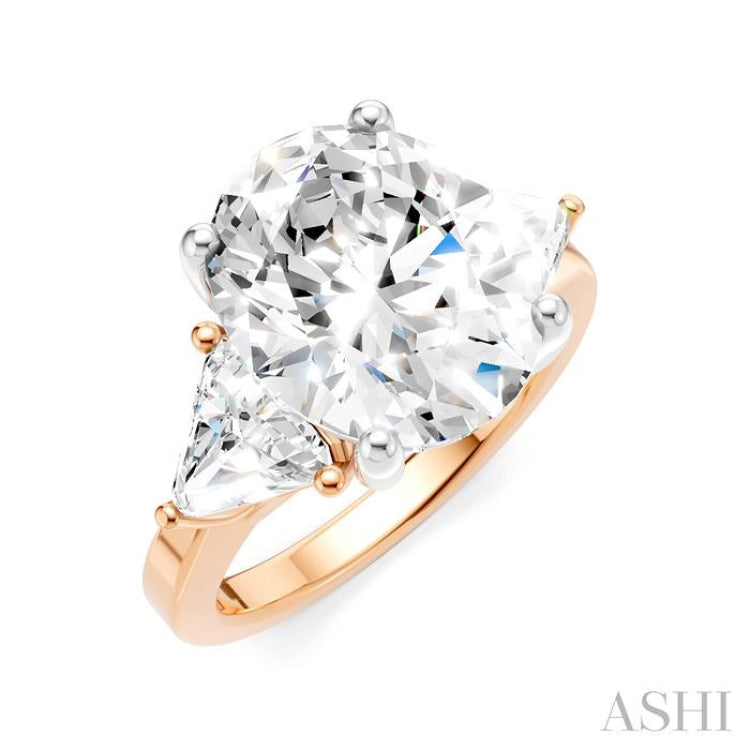 1 Ctw Oval Shape Trillion Cut & Round Cut Diamond Semi-Mount Engagement Ring in 14K Rose and White Gold