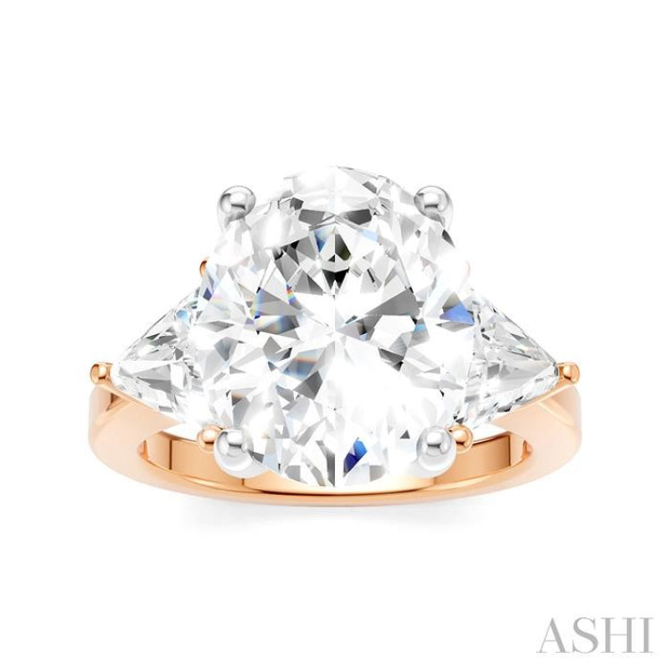 1 Ctw Oval Shape Trillion Cut & Round Cut Diamond Semi-Mount Engagement Ring in 14K Rose and White Gold