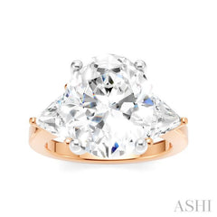 1 Ctw Oval Shape Trillion Cut & Round Cut Diamond Semi-Mount Engagement Ring in 14K Rose and White Gold
