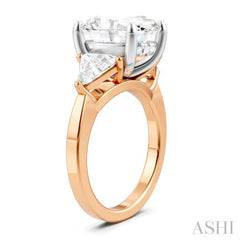 1 Ctw Oval Shape Trillion Cut & Round Cut Diamond Semi-Mount Engagement Ring in 14K Rose and White Gold