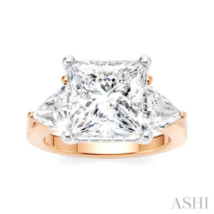 1 Ctw Princess Shape Trillion Cut & Round Cut Diamond Semi-Mount Engagement Ring in 14K Rose and White Gold