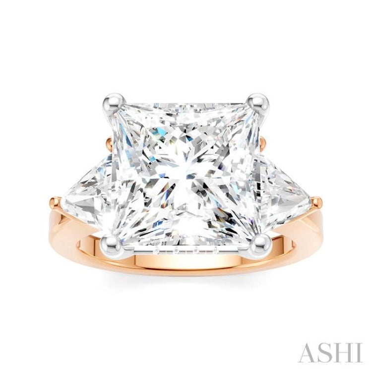 1 Ctw Princess Shape Trillion Cut & Round Cut Diamond Semi-Mount Engagement Ring in 14K Rose and White Gold