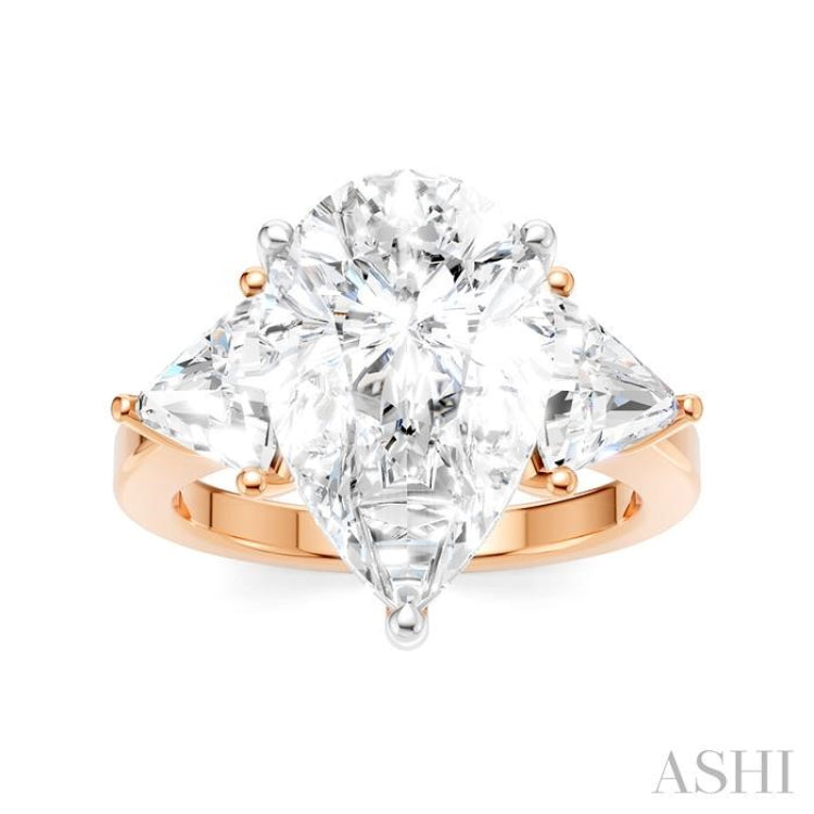 1 Ctw Pear Shape Trillion Cut & Round Cut Diamond Semi-Mount Engagement Ring in 14K Rose and White Gold