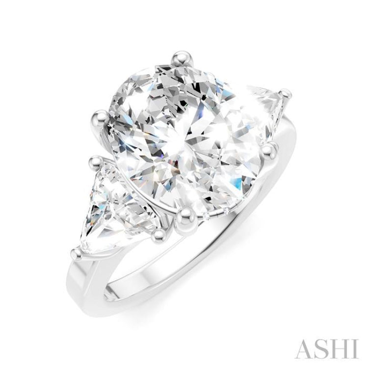 1 Ctw Oval Shape Trillion Cut & Round Cut Diamond Semi-Mount Engagement Ring in 14K White Gold