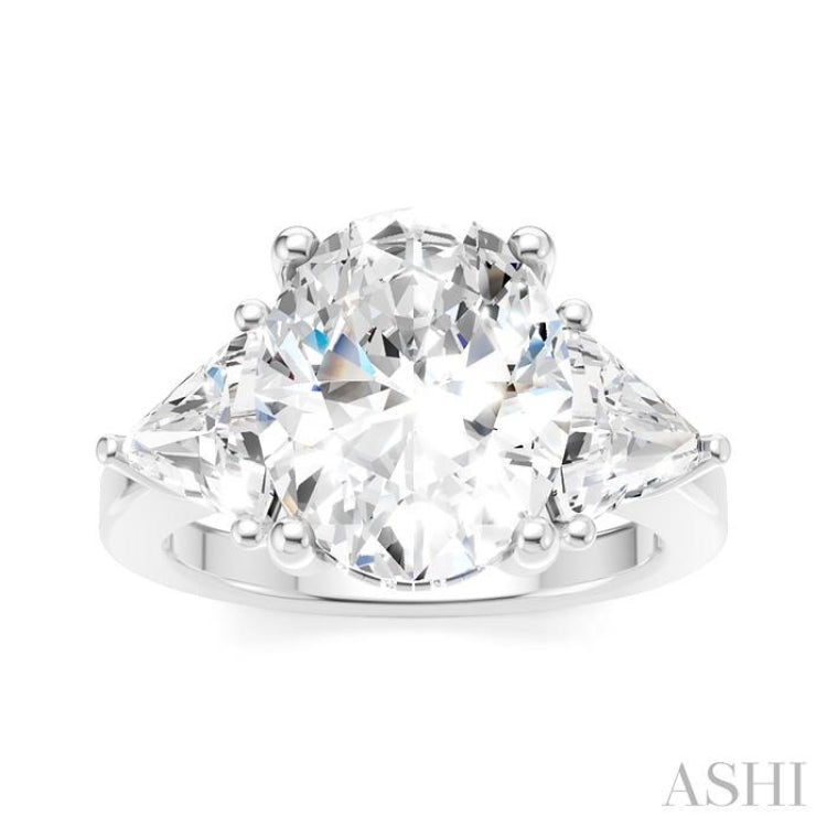 1 Ctw Oval Shape Trillion Cut & Round Cut Diamond Semi-Mount Engagement Ring in 14K White Gold