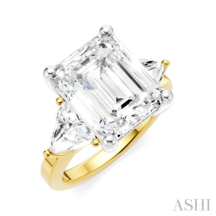 1 Ctw Emerald Shape Trillion and Round Cut Diamond Semi-Mount Engagement Ring in 14K yellow and White Gold