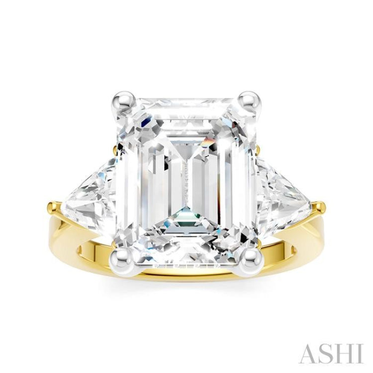 1 Ctw Emerald Shape Trillion and Round Cut Diamond Semi-Mount Engagement Ring in 14K yellow and White Gold