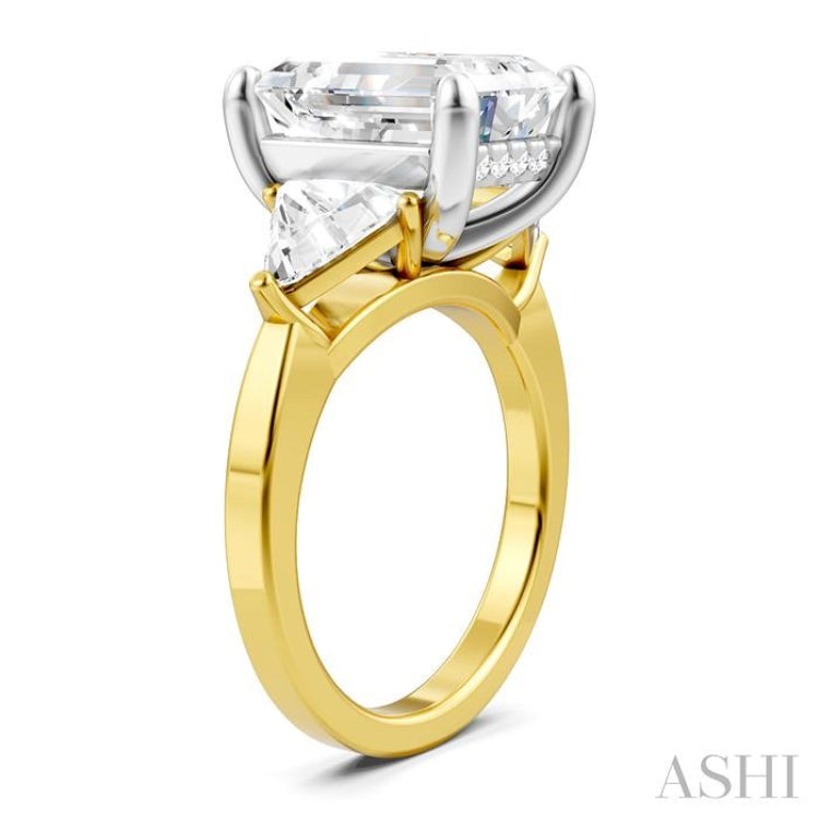 1 Ctw Emerald Shape Trillion and Round Cut Diamond Semi-Mount Engagement Ring in 14K yellow and White Gold