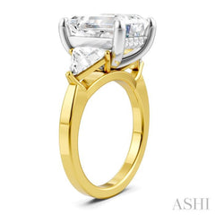 1 Ctw Emerald Shape Trillion and Round Cut Diamond Semi-Mount Engagement Ring in 14K yellow and White Gold