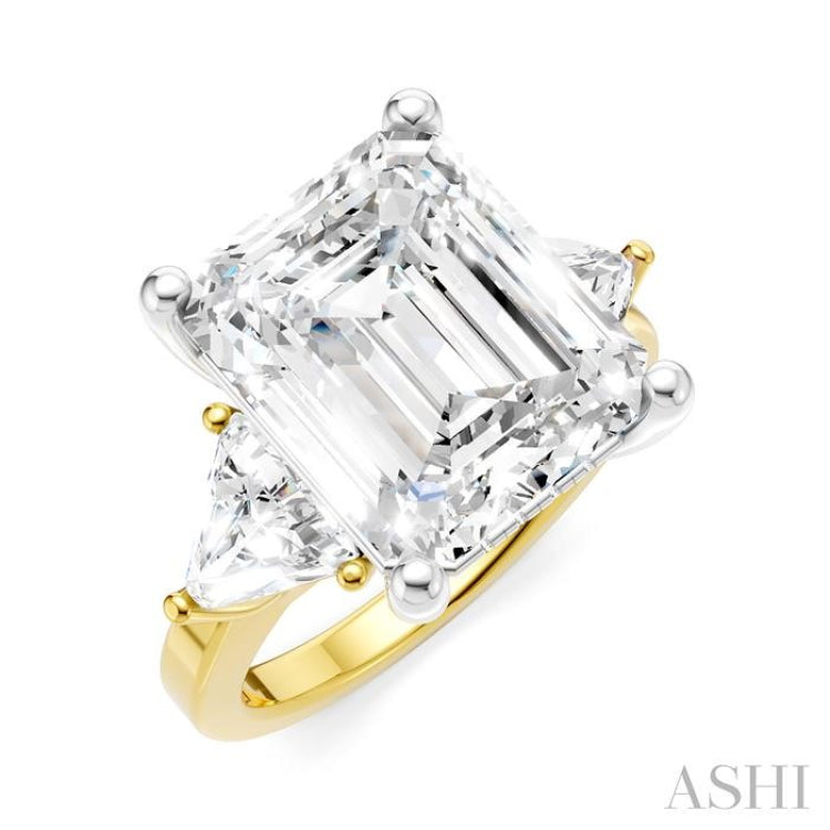 1 Ctw Emerald Shape Trillion and Round Cut Diamond Semi-Mount Engagement Ring in 14K Yellow and White Gold