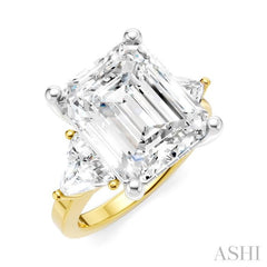 1 Ctw Emerald Shape Trillion and Round Cut Diamond Semi-Mount Engagement Ring in 14K Yellow and White Gold