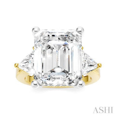 1 Ctw Emerald Shape Trillion and Round Cut Diamond Semi-Mount Engagement Ring in 14K Yellow and White Gold