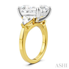 1 Ctw Emerald Shape Trillion and Round Cut Diamond Semi-Mount Engagement Ring in 14K Yellow and White Gold