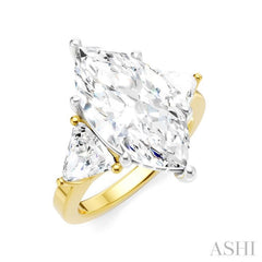 1 Ctw Marquise Shape Trillion and Round Cut Diamond Semi-Mount Engagement Ring in 14K Yellow and White Gold