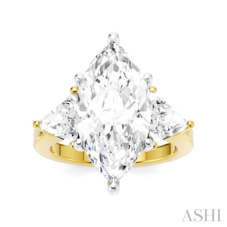 1 Ctw Marquise Shape Trillion and Round Cut Diamond Semi-Mount Engagement Ring in 14K Yellow and White Gold