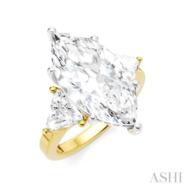1 Ctw Marquise Shape Trillion and Round Cut Diamond Semi-Mount Engagement Ring in 14K Yellow and White Gold