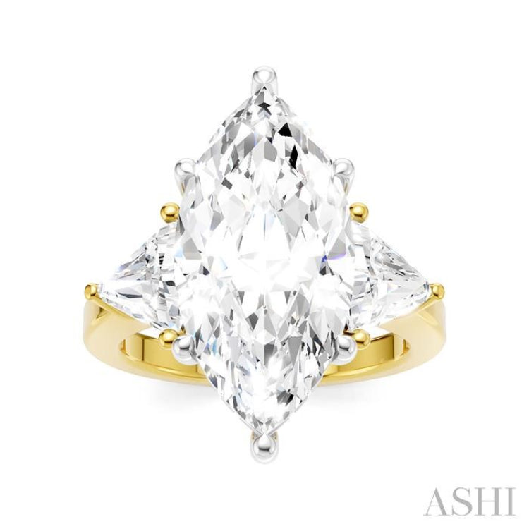 1 Ctw Marquise Shape Trillion and Round Cut Diamond Semi-Mount Engagement Ring in 14K Yellow and White Gold