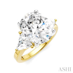 1 Ctw Oval Shape Trillion Cut & Round Cut Diamond Semi-Mount Engagement Ring in 14K Yellow and White Gold