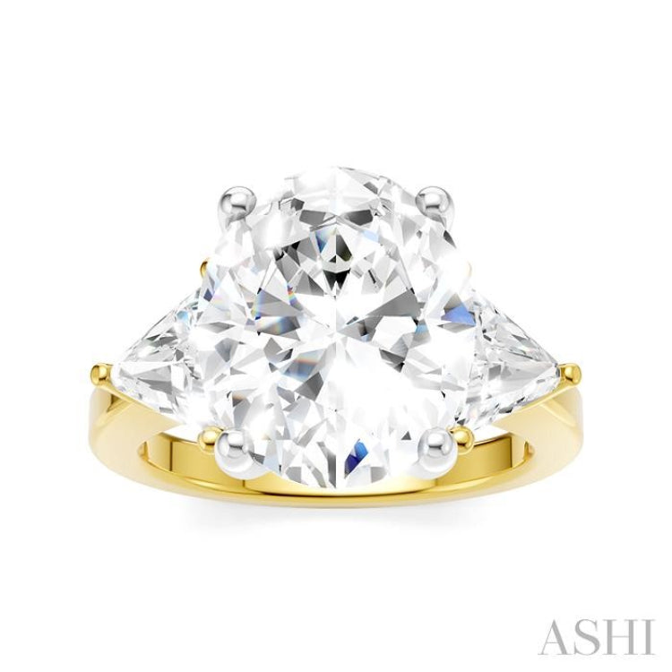 1 Ctw Oval Shape Trillion Cut & Round Cut Diamond Semi-Mount Engagement Ring in 14K Yellow and White Gold
