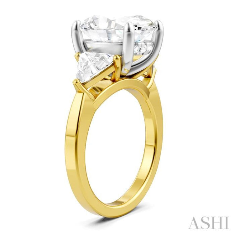 1 Ctw Oval Shape Trillion Cut & Round Cut Diamond Semi-Mount Engagement Ring in 14K Yellow and White Gold