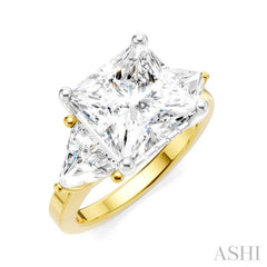 1 Ctw Princess Shape Trillion Cut & Round Cut Diamond Semi-Mount Engagement Ring in 14K Yellow and White Gold