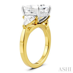 1 Ctw Princess Shape Trillion Cut & Round Cut Diamond Semi-Mount Engagement Ring in 14K Yellow and White Gold