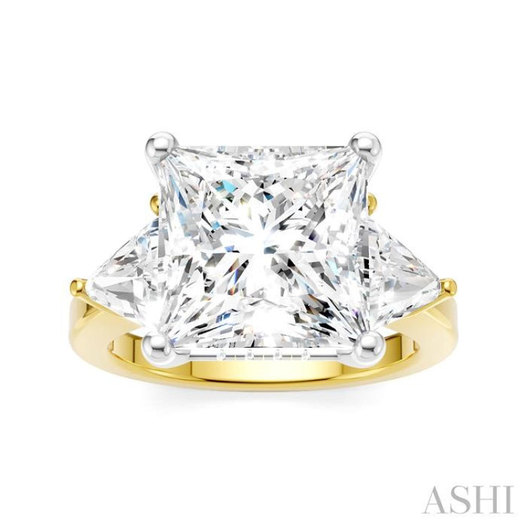 1 Ctw Princess Shape Trillion Cut & Round Cut Diamond Semi-Mount Engagement Ring in 14K Yellow and White Gold