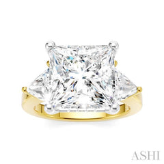 1 Ctw Princess Shape Trillion Cut & Round Cut Diamond Semi-Mount Engagement Ring in 14K Yellow and White Gold