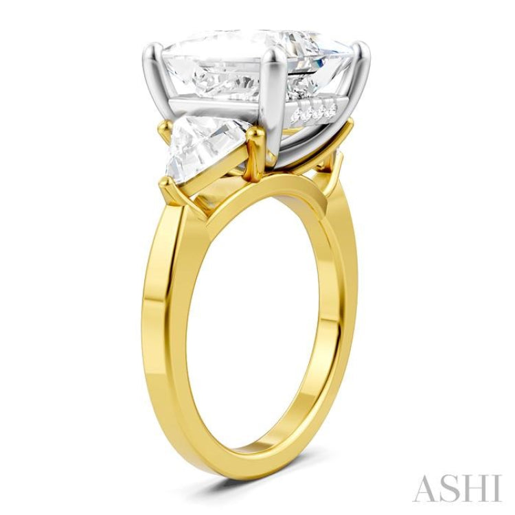 1 Ctw Princess Shape Trillion Cut & Round Cut Diamond Semi-Mount Engagement Ring in 14K Yellow and White Gold