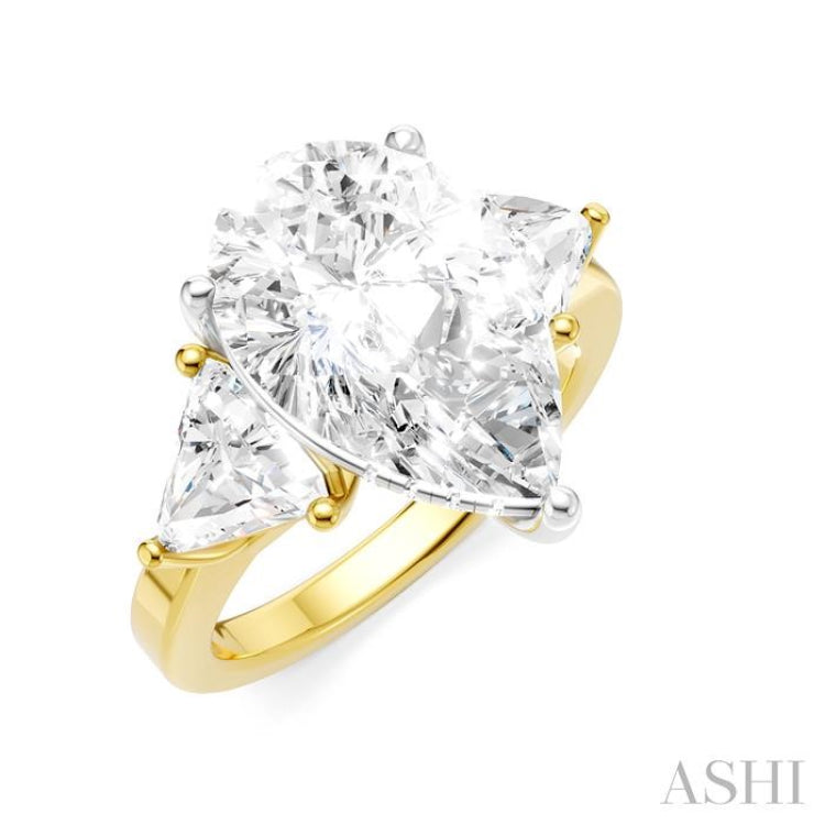 1 Ctw Pear Shape Trillion Cut & Round Cut Diamond Semi-Mount Engagement Ring in 14K Yellow and White Gold