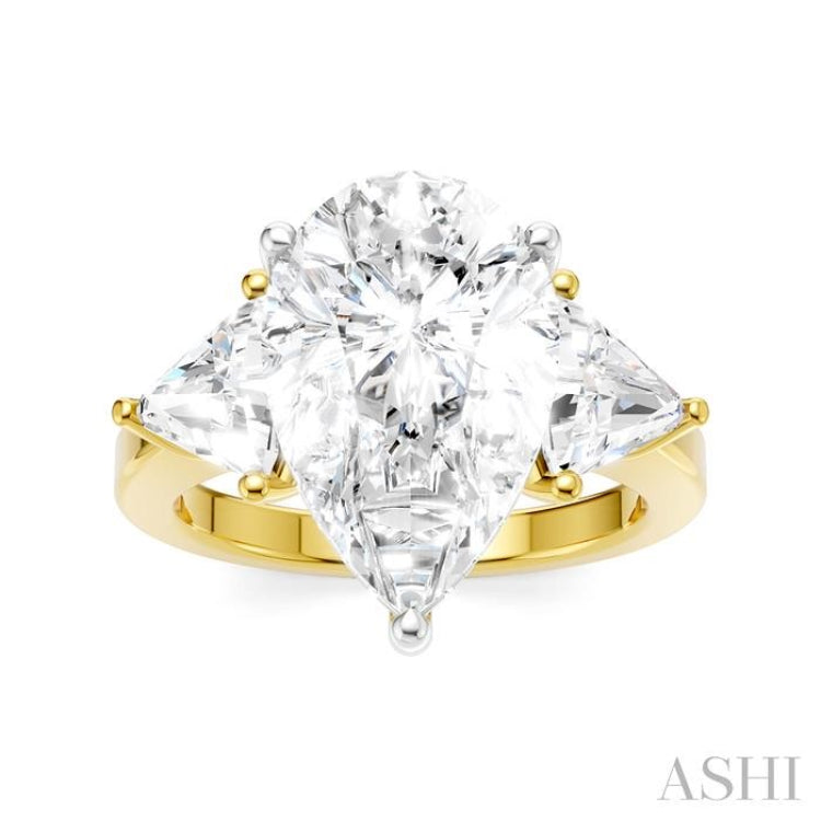 1 Ctw Pear Shape Trillion Cut & Round Cut Diamond Semi-Mount Engagement Ring in 14K Yellow and White Gold