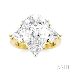1 Ctw Pear Shape Trillion Cut & Round Cut Diamond Semi-Mount Engagement Ring in 14K Yellow and White Gold