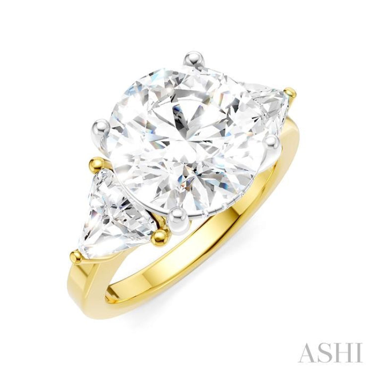 1 Ctw Circular Shape Trillion and Round Cut Diamond Semi-Mount Engagement Ring in 14K Yellow and White Gold