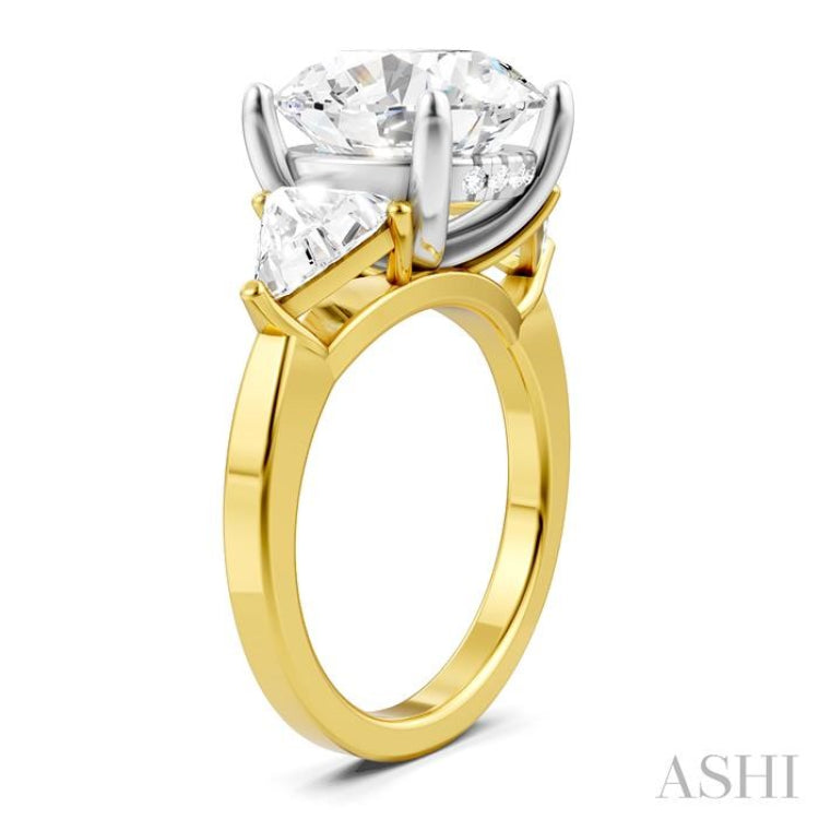 1 Ctw Circular Shape Trillion and Round Cut Diamond Semi-Mount Engagement Ring in 14K Yellow and White Gold