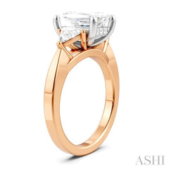 1/2 Ctw Emerald Shape Trillion and Round Cut Diamond Semi-Mount Engagement Ring in 14K Rose and White Gold
