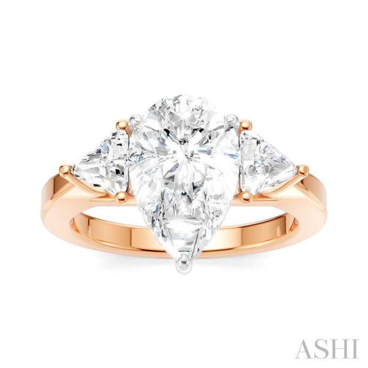 1/2 Ctw Pear Shape Trillion Cut & Round Cut Diamond Semi-Mount Engagement Ring in 14K Rose and White Gold