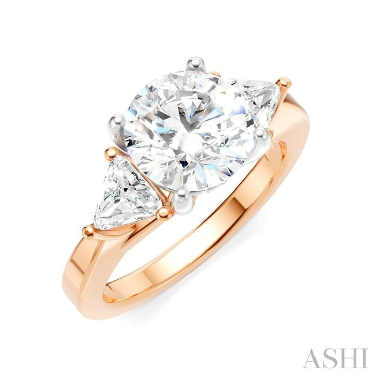 1/2 Ctw Circular Shape Trillion and Round Cut Diamond Semi-Mount Engagement Ring in 14K Rose and White Gold