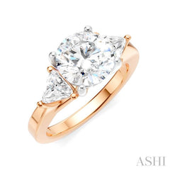 1/2 Ctw Circular Shape Trillion and Round Cut Diamond Semi-Mount Engagement Ring in 14K Rose and White Gold