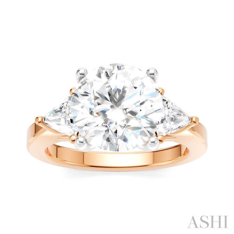 1/2 Ctw Circular Shape Trillion and Round Cut Diamond Semi-Mount Engagement Ring in 14K Rose and White Gold
