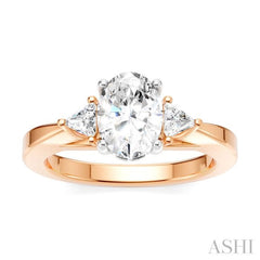 1/4 Ctw Oval Shape Trillion Cut & Round Cut Diamond Semi-Mount Engagement Ring in 14K Rose and White Gold