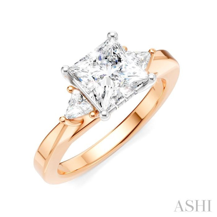1/4 Ctw Princess Shape Trillion Cut & Round Cut Diamond Semi-Mount Engagement Ring in 14K Rose and White Gold