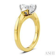1/4 Ctw Emerald Shape Trillion and Round Cut Diamond Semi-Mount Engagement Ring in 14K Yellow and White Gold