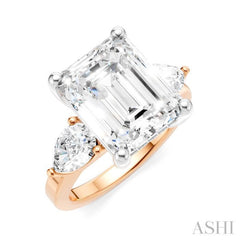 1 Ctw Tri-Mount Emerald Shape Center Pear and Round Cut Diamond Semi-Mount Engagement Ring in 14K Rose and White Gold