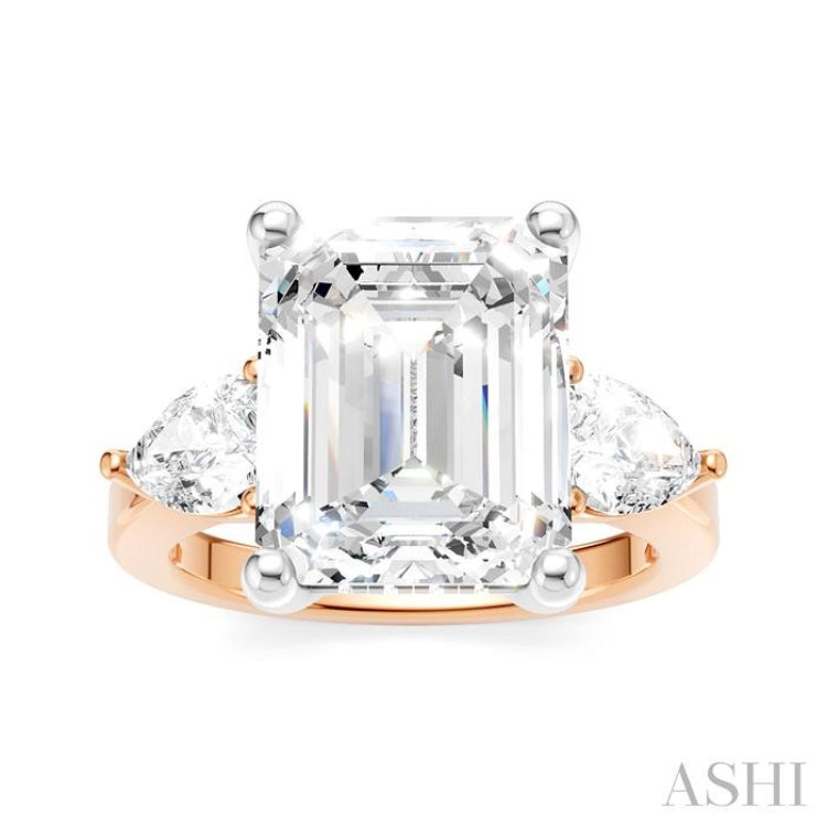 1 Ctw Tri-Mount Emerald Shape Center Pear and Round Cut Diamond Semi-Mount Engagement Ring in 14K Rose and White Gold