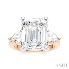 1 Ctw Tri-Mount Emerald Shape Center Pear and Round Cut Diamond Semi-Mount Engagement Ring in 14K Rose and White Gold