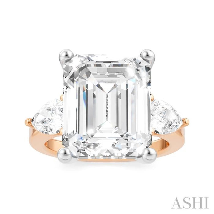 1 Ctw Tri-Mount Emerald Shape Center Pear and Round Cut Diamond Semi-Mount Engagement Ring in 14K Rose and White Gold