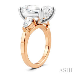 1 Ctw Tri-Mount Emerald Shape Center Pear and Round Cut Diamond Semi-Mount Engagement Ring in 14K Rose and White Gold